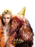 CRYSTAL RESIN SPIKED SHEARLING COAT