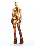 FAUX FUR BODYSUIT WITH METAL DETAILING