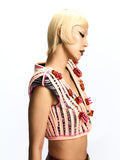 PATCHWORK HOODED VEST ADORNED WITH CRYSTALS