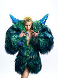 CRYSTAL RESIN SPIKED SHEARLING COAT