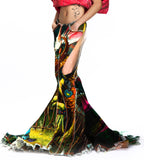 GRAPHIC DENIM PATCHWORK MAXI SKIRT