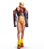 CROPPED FAUX LEATHER JACKET WITH SHEARLING COLLAR