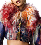 CROPPED FAUX LEATHER JACKET WITH SHEARLING COLLAR