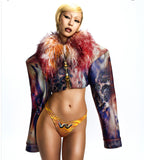 CROPPED FAUX LEATHER JACKET WITH SHEARLING COLLAR