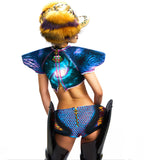 CROPPED CRYSTAL TOP WITH STATEMENT PADDED SHOULDERS