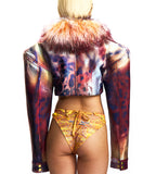 CROPPED FAUX LEATHER JACKET WITH SHEARLING COLLAR