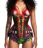 DISTRESSED LEATHER CORSET WITH CRYSTAL