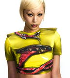 CROPPED CRYSTAL T-SHIRT WITH SHOULDER PADS
