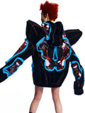 GRAPHIC SPIKED HOODIE WITH DETACHABLE SHOULDER PADS