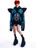 GRAPHIC SPIKED HOODIE WITH DETACHABLE SHOULDER PADS