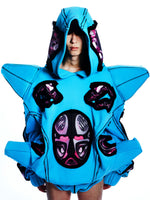 GRAPHIC SPIKED HOODIE WITH DETACHABLE SHOULDER PADS