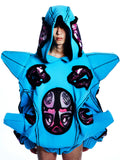 GRAPHIC SPIKED HOODIE WITH DETACHABLE SHOULDER PADS