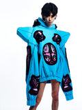 GRAPHIC SPIKED HOODIE WITH DETACHABLE SHOULDER PADS