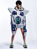 GRAPHIC SPIKED HOODIE WITH DETACHABLE SHOULDER PADS