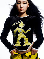 'ALIEN' PATCH RUCHED LONGSLEEVE TOP