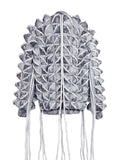 GRAPHIC SPIKED DEFENCE COAT WITH FRINGING