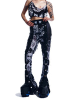 GRAPHIC MESH BOTTON PANTS