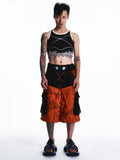 PANELED GRPAHIC CARGO PANTS/SHORT PANTS/SKIRT